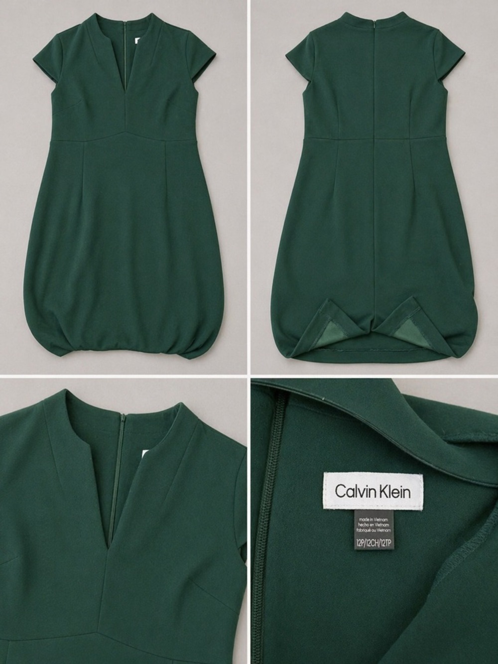 Calvin Klein Forest Green V-Neck Cap Sleeve Midi Dress
